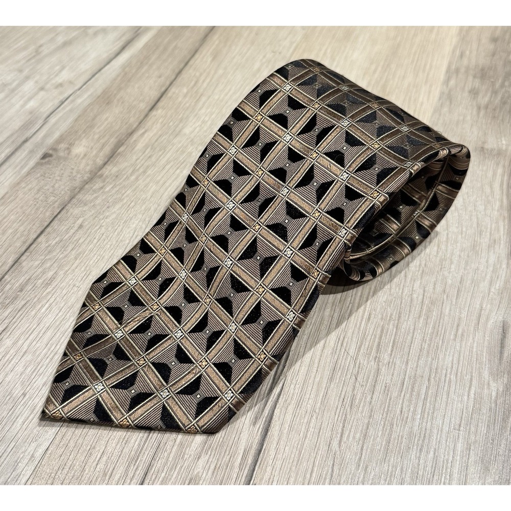 Enro 100% Silk Brown/Black/Gold Geometric Abstract Jacquard Pointed Tie